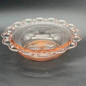 Anchor Hocking Old Colony Pink Depression Glass Open Lace Edge Serv. Bowl 9"